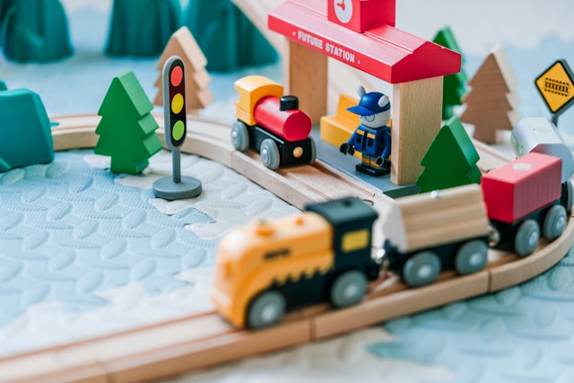 a wooden train set